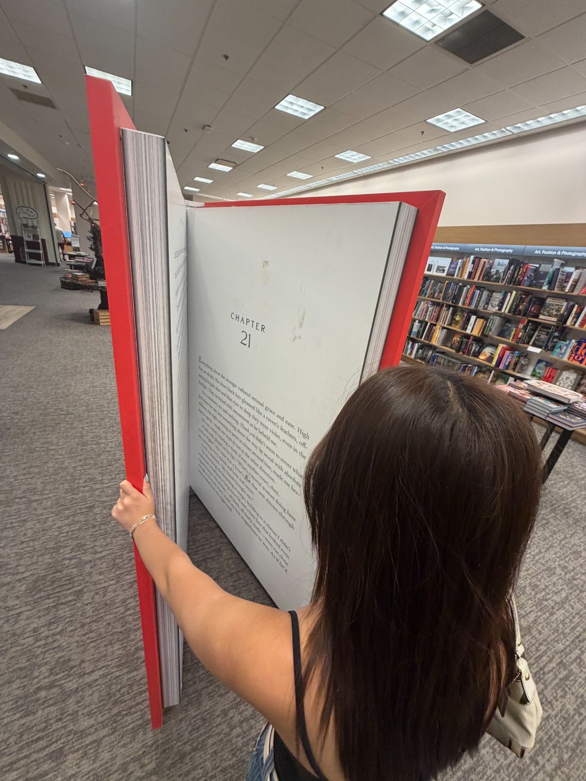 a giant open book in a bookstore