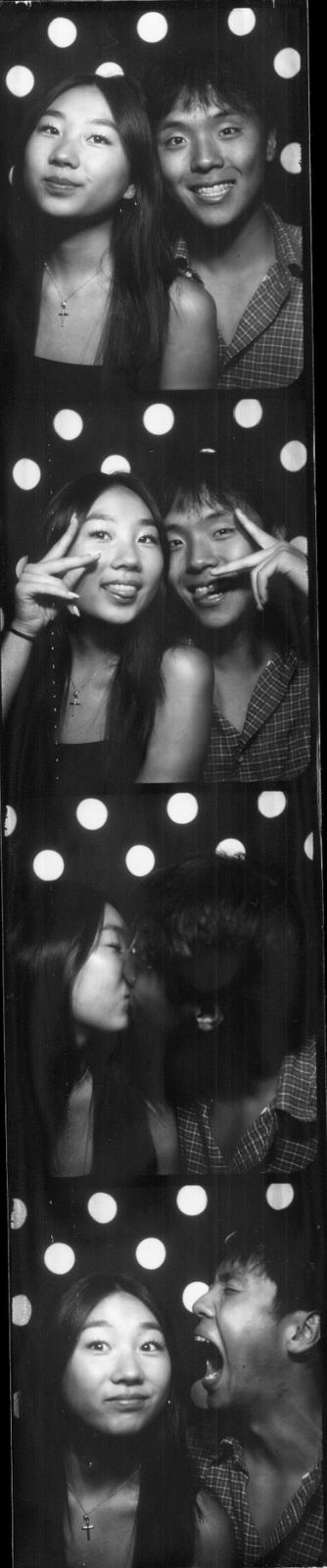 black and white photobooth strip with a dotted background