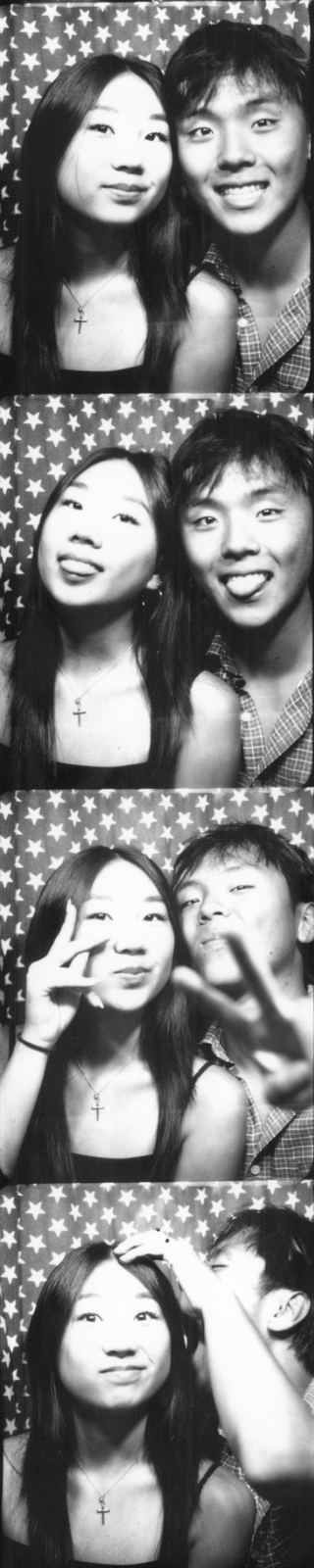 black and white photobooth strip with a star background